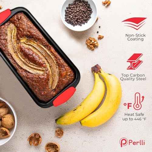 PERLLI Non-Stick 10-Piece Baking Pan Set, BPA-Free Carbon Steel Bakeware Set with Silicone Handles, Stackable Kitchen Oven Set, Cookie Sheet, Baking Tray, Baking Sheet Set, Oven Safe (446°F)