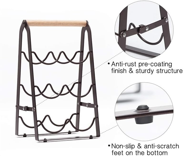 Wine Rack, 6 Bottle Wooden Countertop Free Standing Shelf,3 Tier
