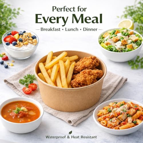 TOPtoper 24 Oz Large Paper Bowls【WITHOUT LIDS】 90 Pack Disposable Soup