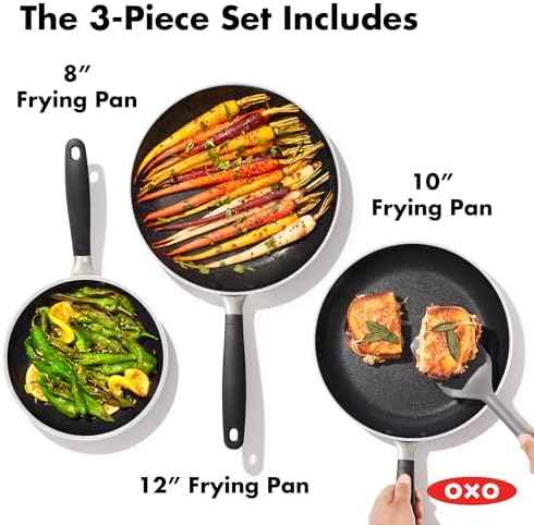 OXO 3-Piece Nonstick Frying Pan Set (8", 10", 12"), PFAS-Free Ceramic