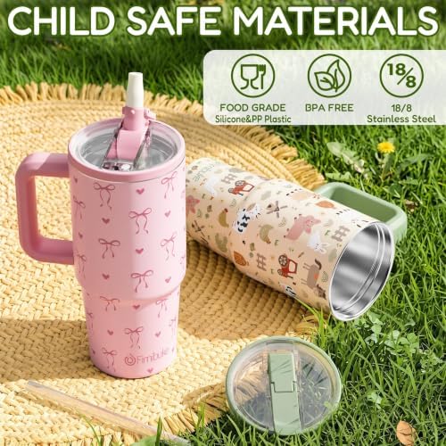 Fimibuke 20oz Toddler Tumbler with Handle & Straw, 2 Pack Insulated