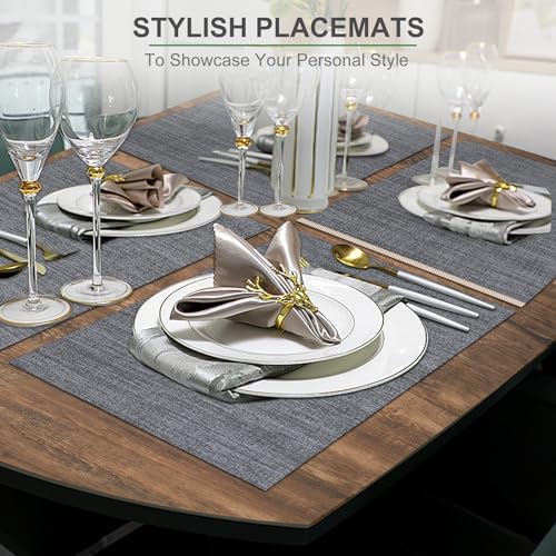 BETEAM Placemats Set of 6, Woven Vinyl Place Mats for Dining Table