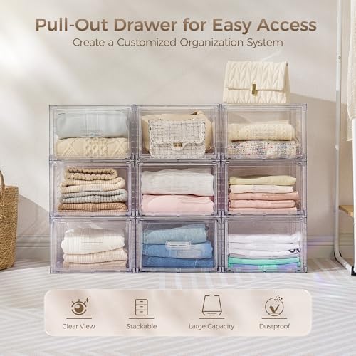 Vtopmart 4 Pack Clear Stackable Closet Storage Drawers 15QT, Medium