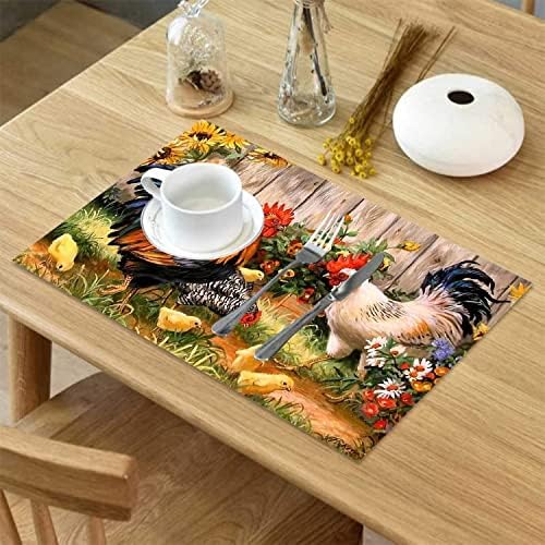 Rooster Hen and Chickens Placemats Set of 4 PVC Roosters Table Mats
