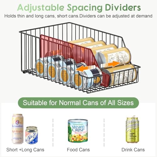 3 Pack Can Storage Organizer For Pantry,Stackble Widen Can Holder Rack With 3 Adjustable Dividers, Can Dispensers For Soup Soda Canned Food Water Bottle, Pop Drink Organizers for Cabinet Shelf