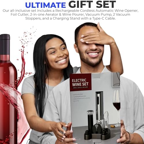 Electric Wine Opener Set with 6-in-1 Accessories, Automatic Corkscrew