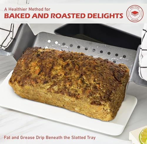 PERLLI Meat Loaf Pan with Drip Tray – 2 Pc. 9.8 x 5.7 In.