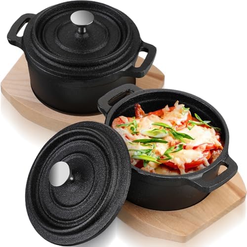 2 Sets 20 oz Cast Iron Dutch Oven Pots with Lids