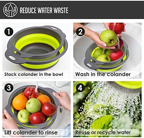 Colanders & Food Strainers with Bowl [Collapsible 3 piece Set Green]