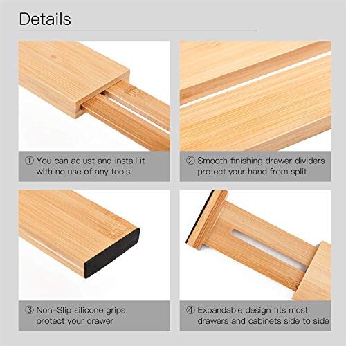 Utoplike 4 pcs Bamboo Kitchen Drawer Dividers Cutlery Tray Silverware
