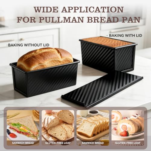 Nonstick Pullman Loaf Pan with Lid, 7.4/8.15/12.48in (Black)