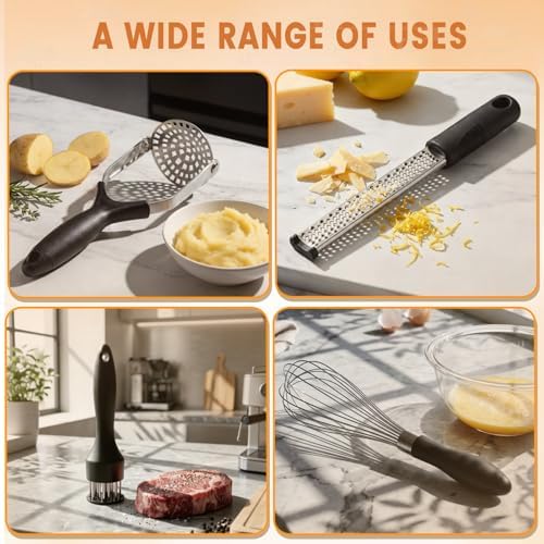 Kitchen Gadgets Set Stainless Steel Cooking Tools Essentials, Black