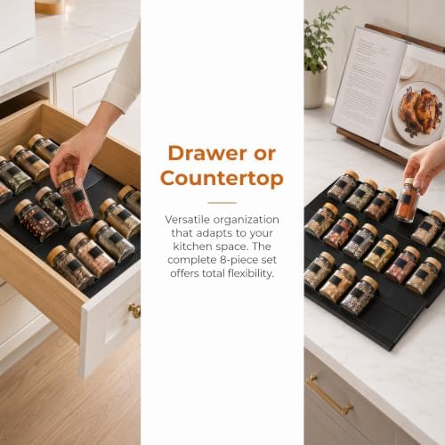8 Pack Expandable Spice Drawer Organizer Tray Insert for Kitchen