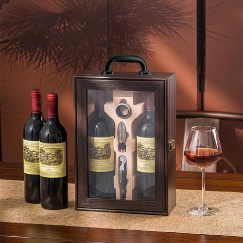 Wine Box, 2 Bottle Top Handle with 3 Accessory Gift for