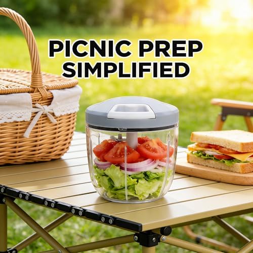 34oz Manual Food Chopper, 5-Blade Hand Pull String Vegetable Chopper &