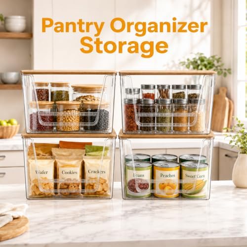 yarlung 2 Pack Potato and Onion Storage Bins with Bamboo Lids, Clear