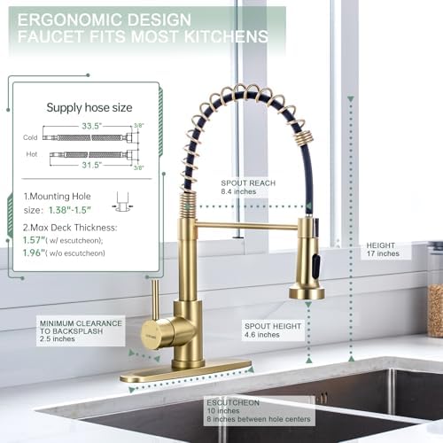 WEWE High-Arc Pull-Down Kitchen Faucet, Gold