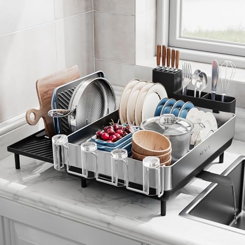 SUNLY Large Expandable Dish Drying Rack, Black