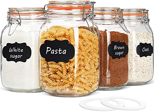Qianfenie 50 oz Glass Jars with Airtight Lids, Wide Mouth Mason Jars
