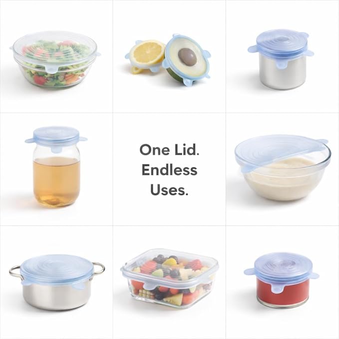 HIC Kitchen Reusable Stretch Food Storage Lids, 13-Piece Set, Includes 12 Lids - Image 5