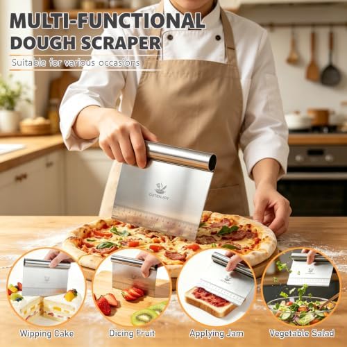 Bench Scraper with 6-Piece Round Cookie Cutters Set, Stainless Steel