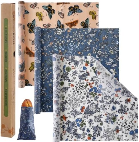 Moukeren Reusable Beeswax Wraps, 3 Rolls, 13 x 40"