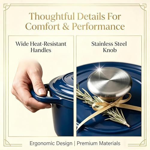 QuliMetal 5-Piece Navy Blue Enameled Cast Iron Cookware Set