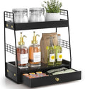 Coffee Bar Station Organizer with Drawer, 2-Tier Countertop Shelf