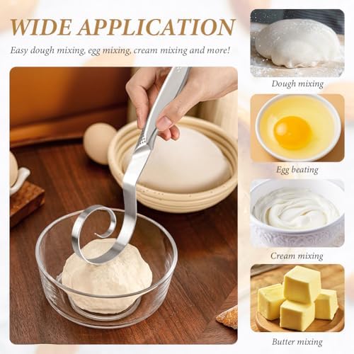 10" Stainless Steel Danish Dough Whisk, Sourdough Bread Mixing Tool