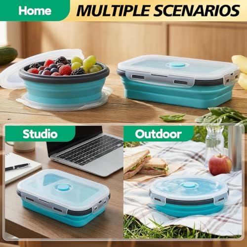 8 Pack Collapsible Silicone Food Storage Containers with Lids, BPA