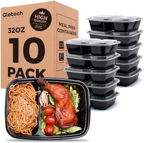 Glotoch Express 10 Pack 32 oz 2-Compartment Meal Prep Containers with