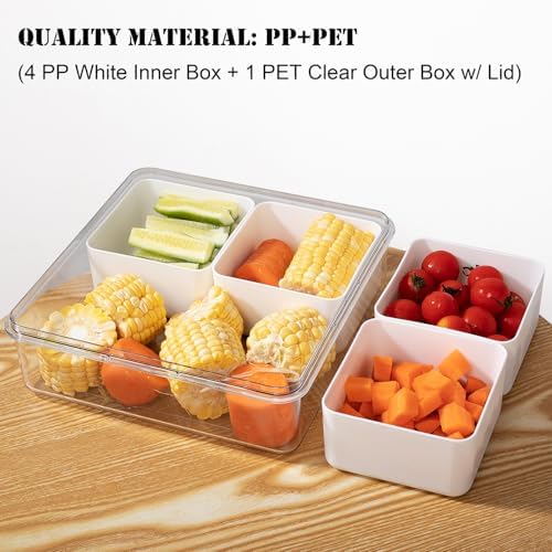 2pack Divided Serving Tray with Lid, 4 Compartment Removable Snack