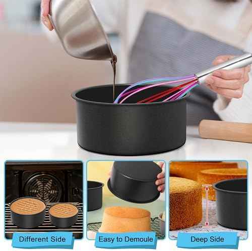 E-far Deep Cake Pan Set of 3 (6/8/91⁄2 Inch), Nonstick Stainless Steel
