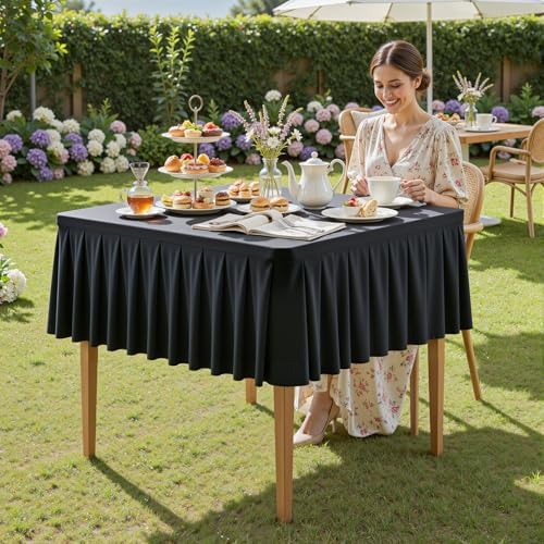 Black Square Tablecloth - 34x34 Inch Stretchy Fitted Small Card Table