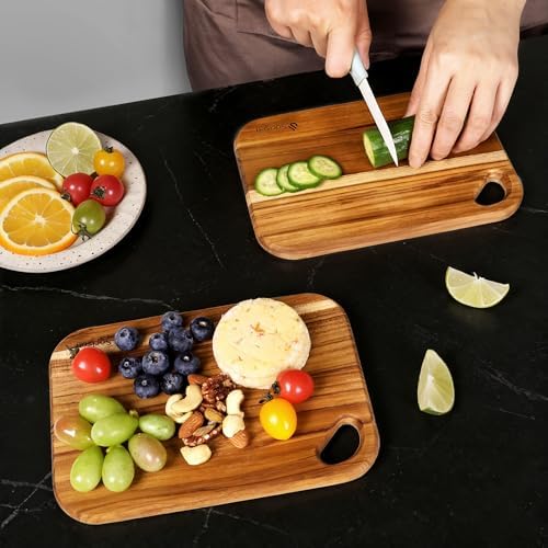 2 Pack Small Teak Wood Cutting Board for Kitchen 8.6" x 6" Mini Wooden