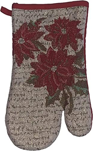 Set of 10, Red Poinsettia Flower Design Christmas Tapestry Kitchen