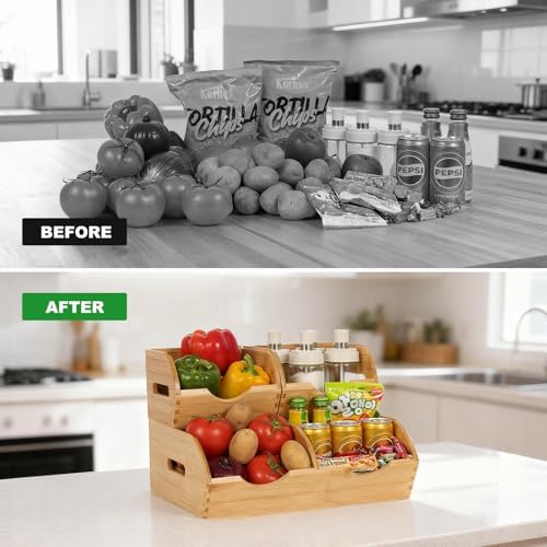 Bamboo Pantry Storage Bins,Fruits and Vegetables Basket