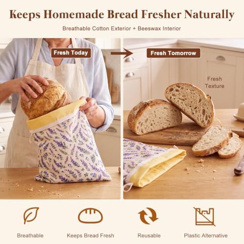 Irenare Beeswax Bread Bags, 3-Pack, 13 x 17-Inch