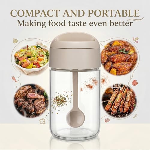 Suclain 6 Pack Glass Spice Jars with Built-in Spoons and Lids, 8.5 oz