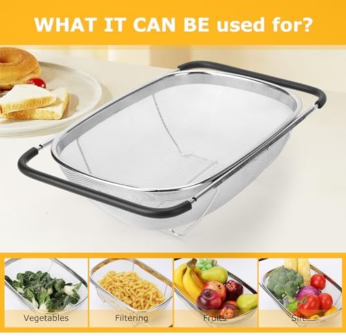 ZDRongZhen Over-Sink Colander Strainer Basket, Stainless Steel
