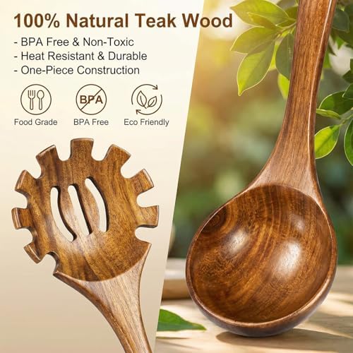 2-Piece Natural Teak Wood Spoon Utensil Set