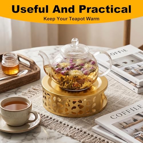 4 Pcs Gold Stainless Steel Tea Warmer Teapot with Tealight Holder Tea