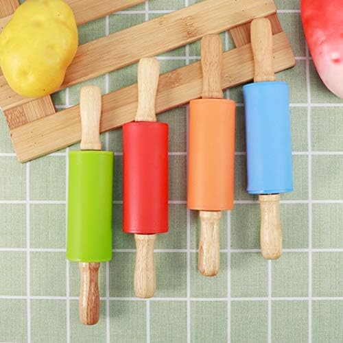 4pcs Mini Silicone Rolling Pins with Wood Handles for Kids Baking