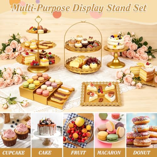 10 Pcs Gold Cake Stand Set Metal Cupcake Stands, Multiple Styles