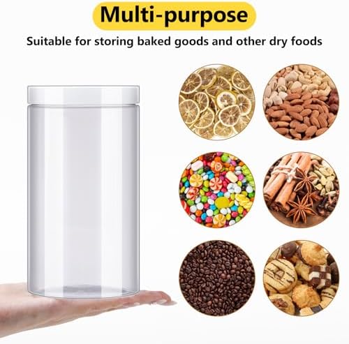 4 Pack Plastic Container, Plastic Jars, 32 Oz, Clear, Round