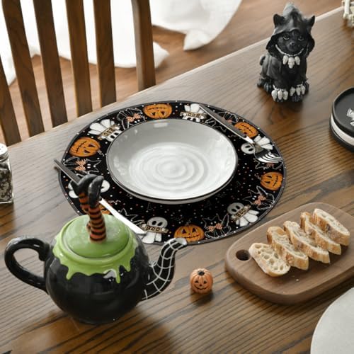 Artoid Mode Ghost Cat Halloween Round Placemats Set of 6-14 Inch