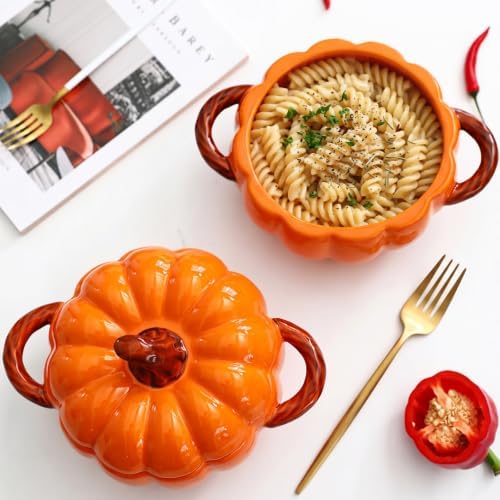 Dutch Oven Pot with Lid, Pumpkin Pottery Dessert Saucepan, Mini Baking