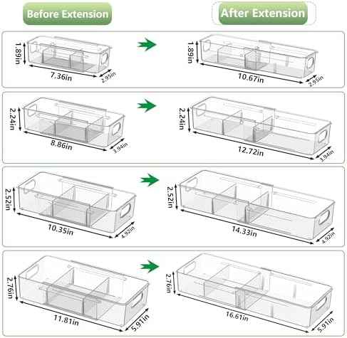 BLULEE 4-in-1 Expandable Drawer Organizer Set, Adjustable Clear Bins