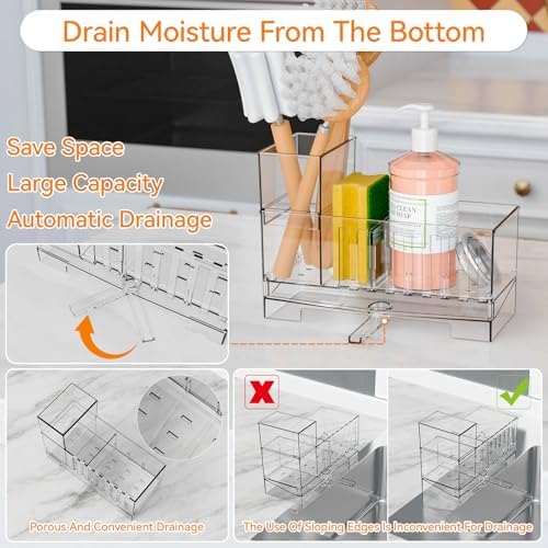 Yieach Clear Sink Caddy Organizer and Sponge Holder