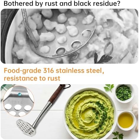 Avocado Masher Small Wooden Handle Potato Masher Stainless Steel